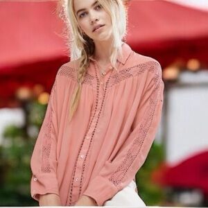 Free People Crochet Reflections & Romance Long Sleeve Blouse/Top    size Medium